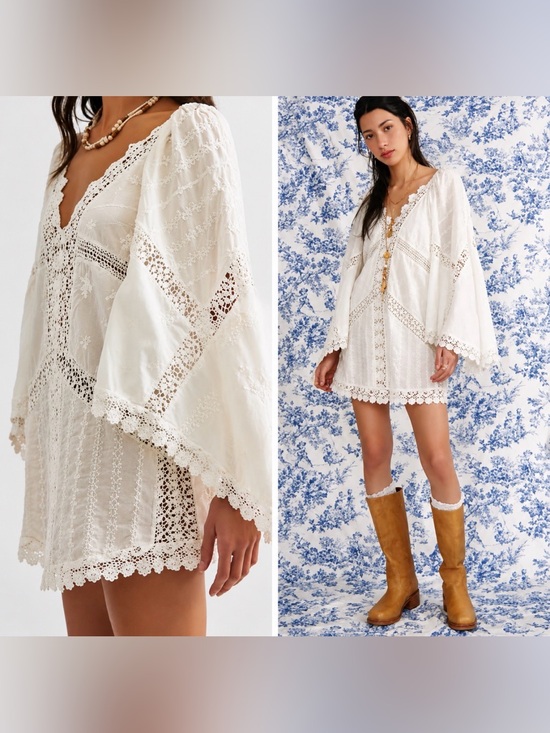 Free People Dresses & Skirts - Free People Wildflower Muse Embroidered Lace Mini Dress Ivory Large